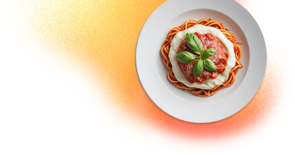 talerz spaghetti z kolorowym tłem